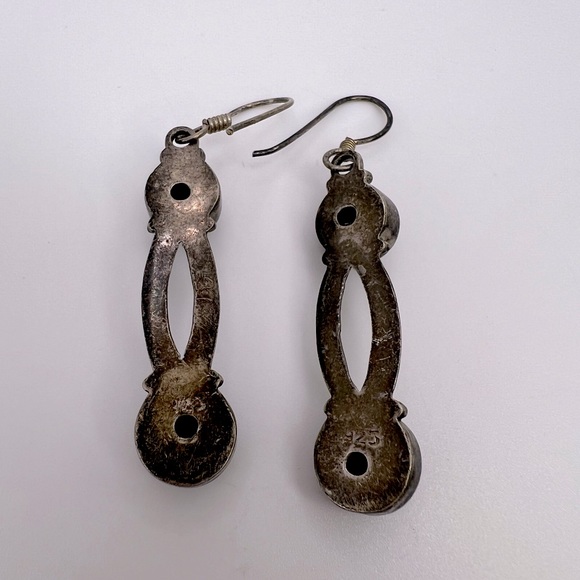 Vintage Onyx Sterling Silver 925 Dangling Earrings, Modernist - Picture 2 of 2